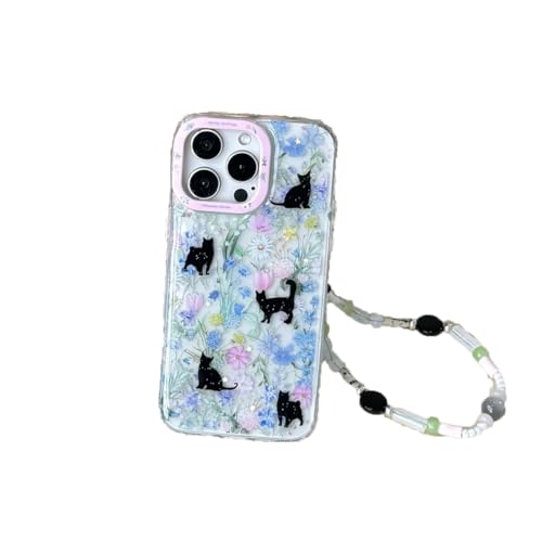 eglixu Niedliche Schutzhülle für iPhone 13/14/15 Pro Max, frische bunte Blume, Gänseblümchen, kreativ, lustig, Kätzchen-Schutzhülle für Mädchen, Frauen, Damen (15 Pro Max, mit Kette) von eglixu