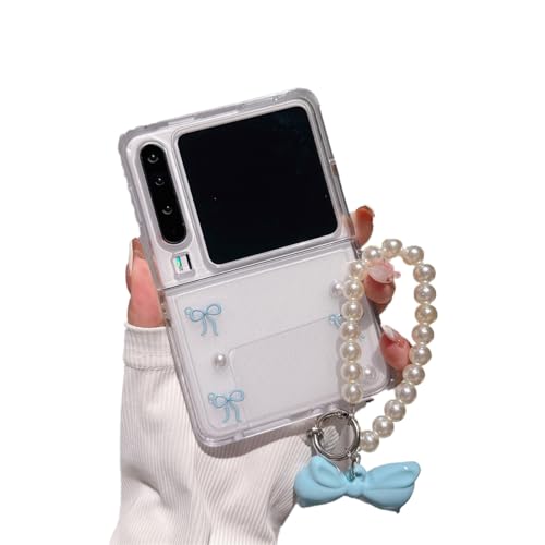 eglixu Niedliche frische blaue rosa Schleife Perle klare Handyhülle kompatibel mit Huawei Pura X, Anti-Fall mit Kette, Schutzhülle für Mädchen und Frauen (blau) von eglixu