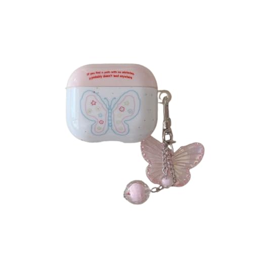 eglixu Schutzhülle für AirPods 4 mit Schlüsselanhänger, niedliches Cartoon-Muster, für Mädchen und Jungen, Schutzhülle für AirPods 4. Generation (Schmetterling) von eglixu
