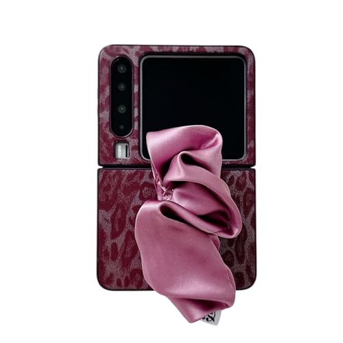 eglixu Schutzhülle für Huawei Pura X, niedlich, leicht, luxuriös, modisch, Leder, Leopardenmuster, faltbar, mit Schal, Handgelenk, Handyhülle für Damen, Mädchen, Damen (Rosa) von eglixu