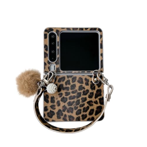 eglixu Schutzhülle für Huawei Pura X, niedliches, schlichtes Cartoon-Leopardenmuster mit Fellball, Handseil, sturzsichere Handyhülle für Damen, Mädchen, Damen (Braun) von eglixu