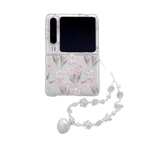 eglixu Schutzhülle für Huawei Pura X, niedliches frisches klares Muschelmuster, Tulpe, bunte Muschelblume mit Kette für Mädchen, Frauen, Damen (Tulpe) von eglixu