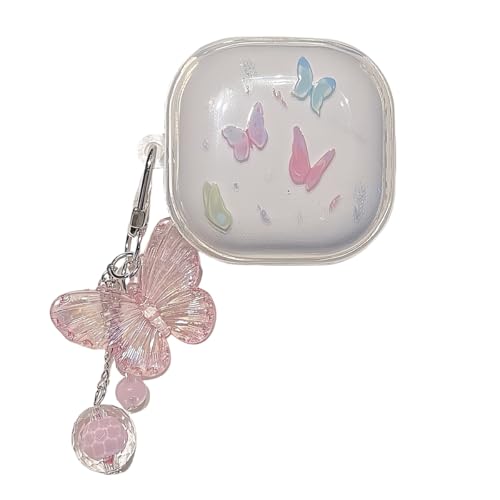 eglixu Schutzhülle für Samsung Galaxy Buds FE/2 Pro/Pro/Live/Bud 2, transparente Blumen- und Schmetterlings-Ohrhörer-Hülle mit Schlüsselanhänger, niedliches Ohrhörer-Zubehör für Mädchen und Jungen von eglixu