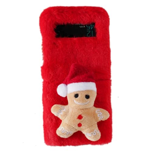 eglixu Schutzhülle für Samsung Galaxy Z Flip 3/Z Flip 4, Cartoon-Haar-Design, niedliches lustiges Weihnachts-Lebkuchenmann-Design, flauschige, weiche Hülle (Z Flip 4, rot) von eglixu