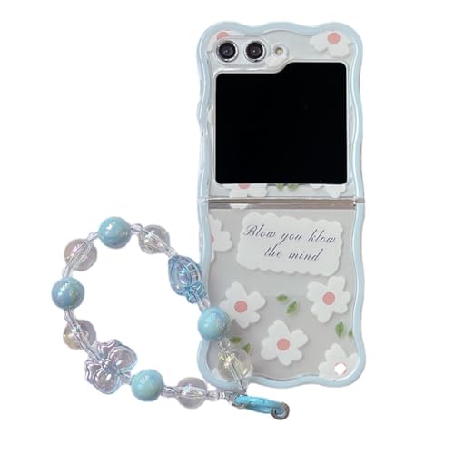 eglixu Schutzhülle für Samsung Galaxy Z Flip 5, niedliche Cartoon-Blume, Handy-Schutzhülle mit Armband für Frauen und Mädchen (mit Kette A) von eglixu