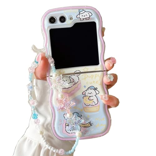 eglixu Schutzhülle für Samsung Galaxy Z Flip 5, niedliche Cartoon-Handyhülle mit Perlenkette, niedlicher Cartoon-Kawaii-Hund und Katze, Handyhülle für Mädchen und Jungen (Welpe) von eglixu