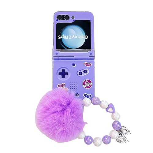 eglixu Schutzhülle für Samsung Galaxy Z Flip 5, niedliches Cartoon-Design für Galaxy Z Flip 5, Bonbonfarben, Handy-Schutzhülle mit Perlen-Plüscharmband (violette Kette) von eglixu