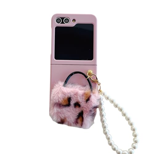 eglixu Schutzhülle für Samsung Galaxy Z Flip 5, niedliches Cartoon-Handy-Charm-Design, mattierte PC-Rückseite mit Leoparden-Tasche, Perlenarmband für Mädchen und Frauen (Rosa) von eglixu