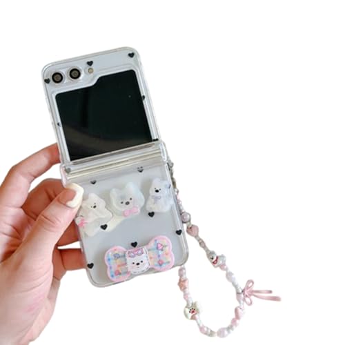 eglixu Schutzhülle für Samsung Galaxy Z Flip 5/6, niedliche Cartoon-Hunde, Welpen, transparente Handy-Schutzhülle für Galaxy Z Flip 6 mit Perlen-Handgelenkkette für Mädchen und Jungen (Z Flip 5, Hund) von eglixu