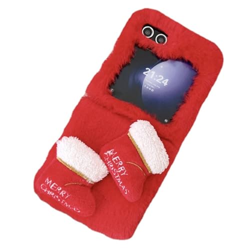 eglixu Schutzhülle für Samsung Galaxy Z Flip 5 (Version 2023), Cartoon-Weihnachtsstrumpf-Design, niedlich, lustig, flauschig, weich, Rot von eglixu