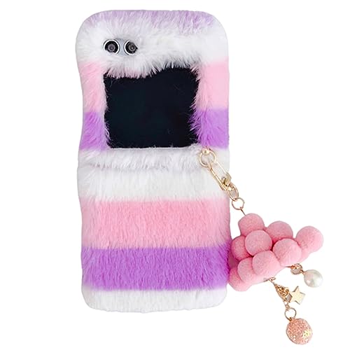 eglixu Schutzhülle für Samsung Galaxy Z Flip 5 (Version 2023), Dopamin-Design, haarige Handyhülle mit schönem Schlüsselanhänger, niedlich, lustig, flauschig, weiche Hülle für Galaxy Z Flip 5 von eglixu
