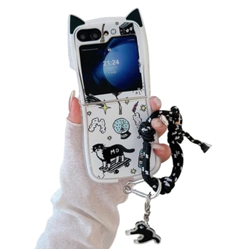 eglixu Schutzhülle für Samsung Galaxy Z Flip 6, gelockte, gewellte Katzenohren, niedlicher bunter Kätzchen-Druck für Damen und Mädchen, TPU-Rand, Schutzhülle für Z Flip 6 (Katze) von eglixu