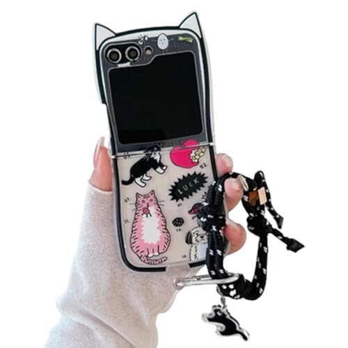 eglixu Schutzhülle für Samsung Galaxy Z Flip 6, gelockte, gewellte Katzenohren, niedlicher farbenfroher Kätzchen-Druck für Damen und Mädchen, TPU-Rand, Schutzhülle für Z Flip 6 (Kätzchen) von eglixu