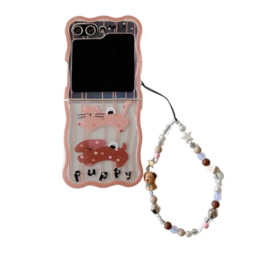 eglixu Schutzhülle für Samsung Galaxy Z Flip 6, niedlicher Hunde- und Katzendruck, gelockter, gewellter Rahmen, TPU-Schutzhülle mit Armband, stoßfest für Z Flip 6 von eglixu