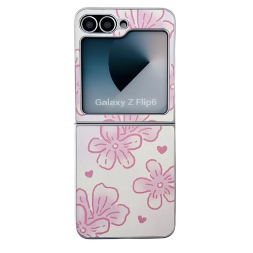 eglixu Schutzhülle für Samsung Galaxy Z Flip 6, niedliches Cartoon-Leder, rosa Blume, Liebe, ultradünn, stoßfest, für Mädchen und Frauen (ohne Kette) von eglixu
