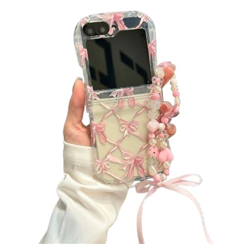 eglixu Schutzhülle für Samsung Galaxy Z Flip 6/5, mit Schleife, lustig, niedlich, kreativ, transparent, mit Perlen-Handgelenkkette für Mädchen, Damen, Damen (Z Flip 6,A) von eglixu