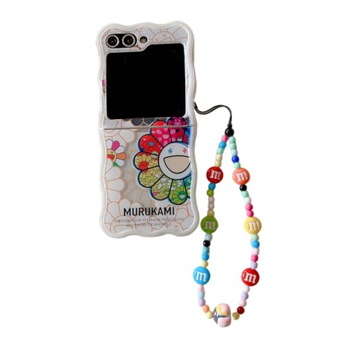 eglixu Schutzhülle für Samsung Galaxy Z Flip 6 (Version 2024), niedlicher Sonnenblumen-Druck, gelockter, gewellter Rahmen, für Damen und Mädchen, TPU-Handyhülle mit Armband für Z Flip 6 von eglixu