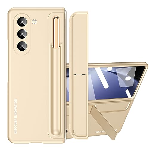 eglixu Schutzhülle für Samsung Galaxy Z Fold 5 (Version 2023), stoßfeste Handyhülle mit Stifthalter und S-Stift für Galaxy Z Fold 5, Metallring, Ständer, Rückseite (Beige) von eglixu