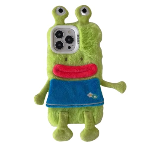 eglixu Schutzhülle für iPhone 15Pro Max/15 Pro/15, Cartoon-Haar-Design, niedliches lustiges Frosch-Muster, flauschig, weiche Hülle (38,1 cm, 15,4 cm) von eglixu