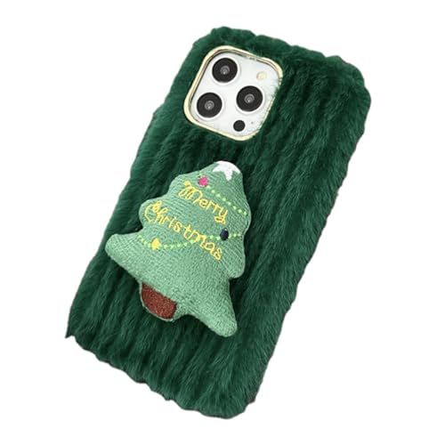 eglixu Schutzhülle für iPhone 15Pro Max/15 Pro/15, Cartoon-Haar-Design, niedliches lustiges Weihnachtsmuster-Design, flauschig, weiche Hülle (15 Pro Max 17 cm, Baum) von eglixu