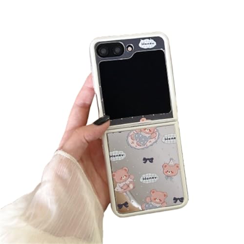 eglixu Spiegel-Schutzhülle für Samsung Galaxy Z Flip 5/6, niedliches Cartoon-Bär-Muster, Galaxy Z Flip6, faltbare Handyhülle mit Handgelenkkette für Mädchen (Z Flip 5, keine Kette) von eglixu