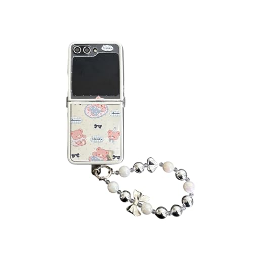 eglixu Spiegel-Schutzhülle für Samsung Galaxy Z Flip 5/6, niedliches Cartoon-Bär-Muster, Galaxy Z Flip6, faltbare Handyhülle mit Handgelenkkette für Mädchen (Z Flip 5, mit Kette) von eglixu