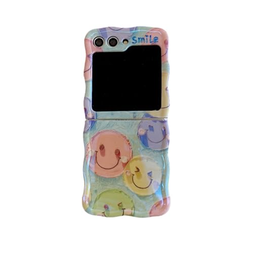 eglixu Süße Cartoon-Schutzhülle für Samsung Galaxy Z Flip 5, Kawaii-Ölgemälde, lächelndes Gesicht, Handy-Schutzhülle mit Armband für Mädchen und Frauen (ohne Kette) von eglixu