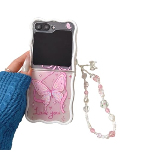 eglixu Weiche Schutzhülle für Samsung Galaxy Z Flip 5/6, niedliches Schmetterlingsmuster, faltbare Schutzhülle mit Handgelenkkette, Anti-Fallschutz für Damen und Mädchen (Z Flip 5) von eglixu