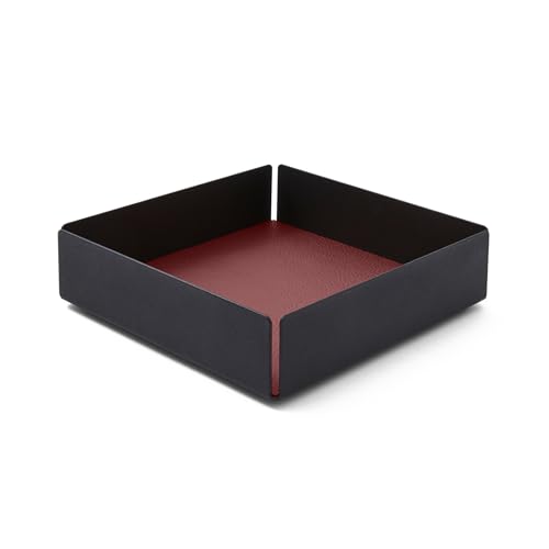 Eglooh - Dafne - Taschenleerer mit Struktur aus schwarzem Stahl - Innerer Boden aus echtem Leder Bordeaux Rot - Schreibtisch Organizer mit modernem Design - cm 14,5 x 14,5 x H.4 - Made in Italy von eglooh