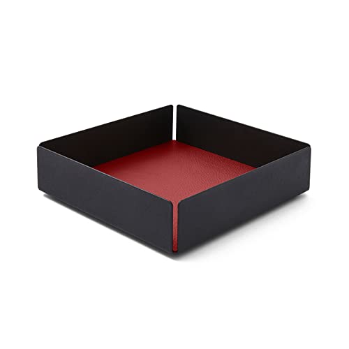Eglooh - Dafne - Taschenleerer mit Struktur aus schwarzem Stahl - Innerer Boden aus echtem Leder Ferrari Rot - Schreibtisch Organizer mit modernem Design - cm 14,5 x 14,5 x H.4 - Made in Italy von eglooh
