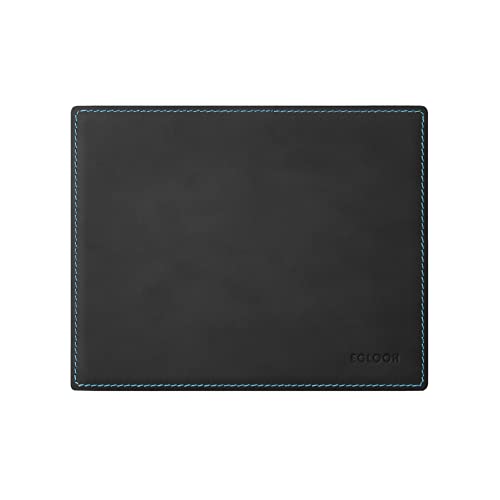 eglooh - Mercurio Deluxe - Mauspad aus Leder Schwarz cm 25x20 - Mousepad für Schreibtisch und Büro, Elegante blau Nähte und Rutschfester Boden - Made in Italy von eglooh