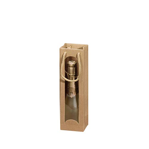 Tragetüte Mini Welle Natur mit Fenster für eine Flasche; Maße: 75 x 65 x 260 mm VE: 20 Stk. von einfach-gut-kaufen.de