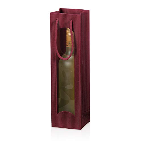 Tragetüte Welle Bordeaux mit Fenster für eine Flasche; Maße: 100 x 85 x 360 mm; VE: 20 Stk. von einfach-gut-kaufen.de