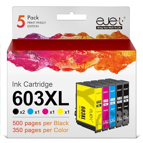 ejet 603XL Druckerpatronen Kompatibel für Epson 603 XL Multipack Patronen für Expression Home XP-3100 XP-3105 XP-2100 XP-2105 XP-4100 XP-4105 Workforce WF-2830 WF-2835-WF 2850 (5er-Pack) von ejet