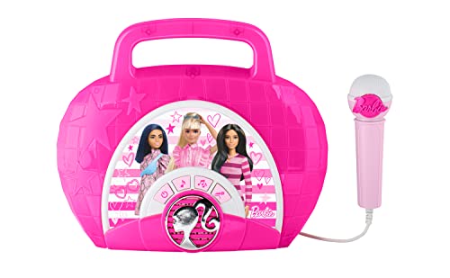 Barbie Sing Along Boombox mit Mikrofon, integrierte Musik, blinkende Lichter, echtes funktionierendes Mikrofon für Kinder, Karaoke-Maschine, verbindet MP3-Player, AUX-Gerät von ekids