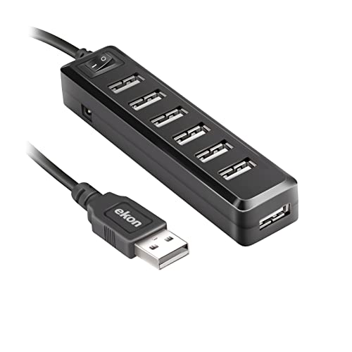 Ekon Multiport HUB, 7 USB-A Anschlüsse, USB-A Kabel, mit Schalter, für PC, Laptop, Maus, Ladekabel, Tastaturen, USB-Sticks von ekon
