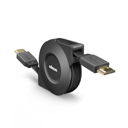 ekon HDMI-Kabel 1.4 einziehbar, männlich, 1 Meter, Ultra HD Auflösung, vergoldete Anschlüsse, Knickschutz, für TV, Projektoren, Laptop, PC, MacBook, Playstation, Nintendo Switch von ekon