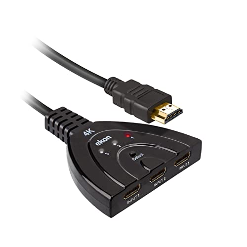 ekon HDMI-Splitter, HDMI Switch, 3 HDMI-Ports, 40 cm HDMI-Kabel, vergoldete Anschlüsse, 4K Ultra HD Auflösung, von ekon