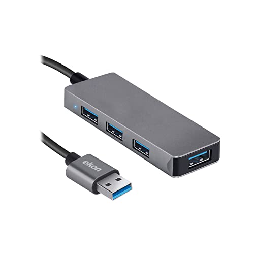 ekon Multi-Port HUB, 4 USB-A Anschlüsse, Metall, USB-A 2.0, USB 3.0, USB-A Kabel, für PCs, Laptops, Mäuse, Ladekabel, Tastaturen, USB-Sticks von ekon