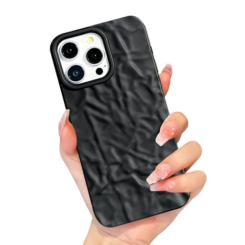 ekoneda Kompatibel mit iPhone 13 Pro, niedliche Hülle, modisch, für Damen, Mädchen, luxuriös, Zinnfolie, plissiertes Design, Handyhüllen, 3D, cooles schwarzes Silikon, matt, 15.4 cm (6.1 Zoll) von ekoneda