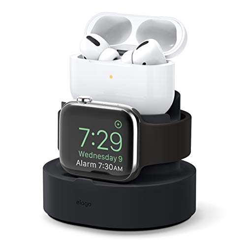 elago 2 in 1 Duo Pro Charging Stand Kompatibel mit Apple Watch Ladestation/Kompatibel mit AirPods Pro/Kompatibel mit iPhone Pro Serien [Ladekabel sind Nicht enthalten] (Schwarz) von elago