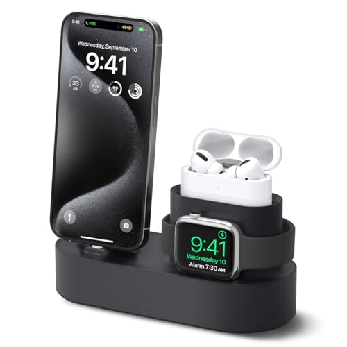 elago 3 in 1 Charging Stand Kompatibel mit Apple Watch Ladestation/Kompatibel mit AirPods 2 & 1 / Kompatibel mit iPhone SE/11/XS/XR und weiteren Modells [Ladekabel sind Nicht enthalten] (Schwarz) von elago