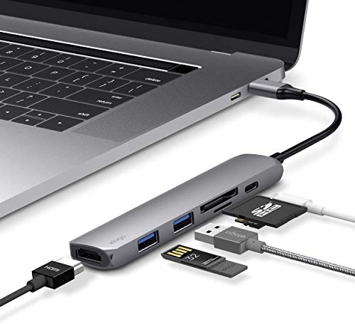 elago 6 in 1 Kartenleser – HDMI Multi HUB USB-C, SD + TF (Micro SD) Slot, 4K HDMI, PD Ladeanschluss, USB 3.0 Ports – kompatibel mit Apple MacBook Pro 2018/2017/2016 und Anderen USB-Typ-C-Geräten von elago