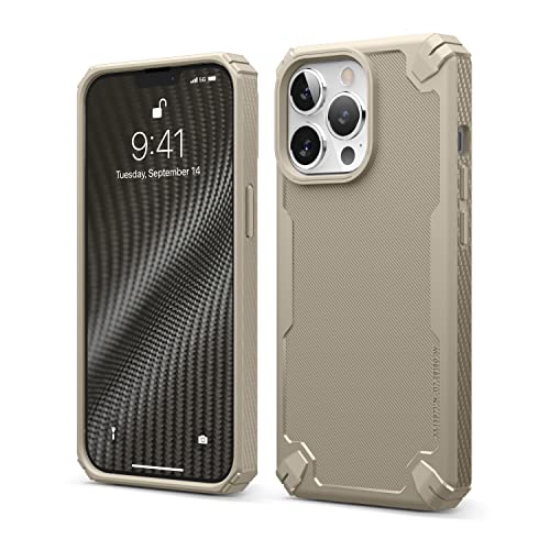 elago Armor Case Kompatibel mit iPhone 13 Pro Hülle (6,1"), Heavy-Duty Schutzhülle, Hochwertiges TPU, Karbonfaser-Textur, Robustes Design, Ganzkörperschutz, Stoßfeste Bumper-Abdeckung (Sand) von elago