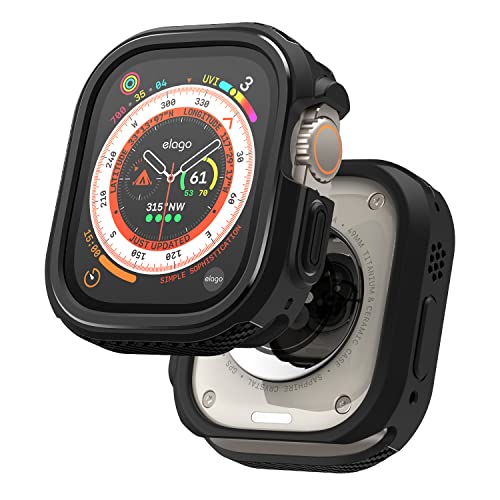 elago Armor Hülle Kompatibel mit Apple Watch Ultra 2 & 1, Ultimativer Schutz, Karbonfaser-Muster, voller Zugriff auf das Display, Armband nicht im Lieferumfang enthalten (Schwarz) von elago