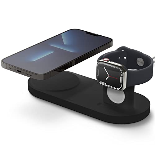 elago Charging Hub Duo Kompatibel mit MagSafe Ladegerät, Kompatibel mit iPhone 15,14,13,12 Kompatibel mit Apple Watch, Kompatibel mit AirPods 3 / Pro 2 / Pro [Ladegerät Nicht enthalten] (Schwarz) von elago