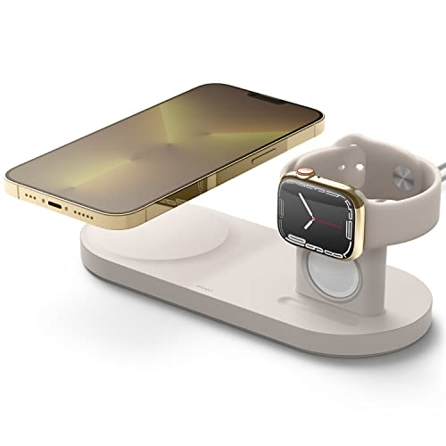 elago Charging Hub Duo Kompatibel mit MagSafe Ladegerät, Kompatibel mit iPhone 15,14,13,12 Kompatibel mit Apple Watch, Kompatibel mit AirPods 3 / Pro 2 / Pro [Ladegerät Nicht enthalten] (Taupe) von elago