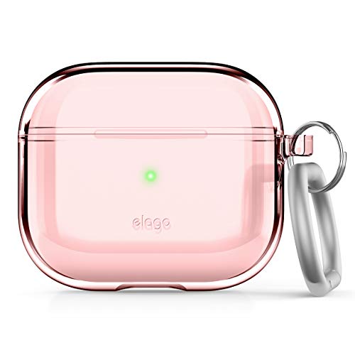 elago Clear Hülle mit Schlüsselanhänger Kompatibel mit AirPods 3 Case, inklusive Gel-Band, reduzierte Vergilbung, Klarer Schutz, Unterstützt Kabelloses Aufladen, Transparente Cover (Lovely Rosa) von elago