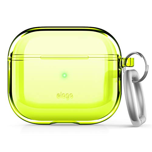 elago Clear Hülle mit Schlüsselanhänger Kompatibel mit AirPods 3 Case, inklusive Gel-Band, reduzierte Vergilbung, Klarer Schutz, Unterstützt Kabelloses Aufladen, Transparente Cover (Neon Gelb) von elago