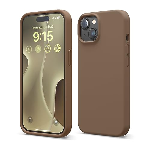 elago Flüssig Silikon Case Kompatibel mit iPhone 15 Hülle, Premium Silikon Handyhülle, Ganzkörper Schutzhülle [4 Lagige Stoßfeste Struktur], Kratzfestes Weiches Mikrofaserfutter (Braun) von elago